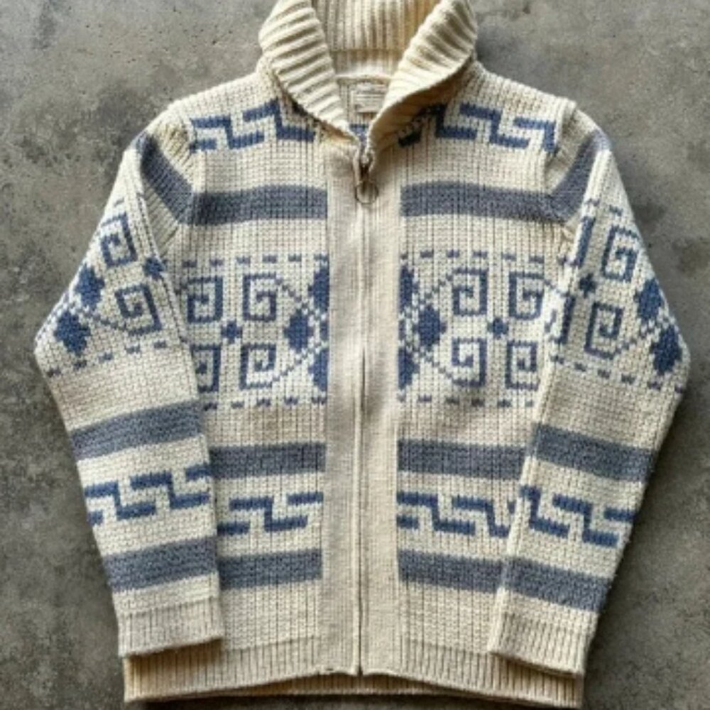 Vintage 70s Pendleton Wool Cardigan Sweater Full Zip Aztec Western